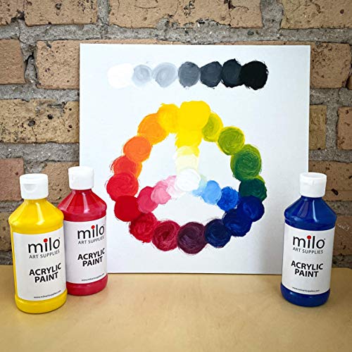 milo Acrylic Paint Set of 6 Colors | 4 oz Bottles | Student Primary Colors Acrylics Painting Pack | Made in the USA | Non-Toxic Art & Craft Paints milo