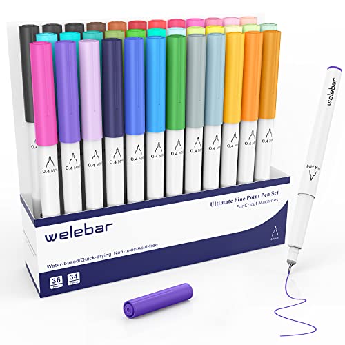 Welebar 0.4 Tip Pen Set for Cricut Maker 3/Maker/Explore 3/Air 2/Air, Ultimate Fine Point Pen Set of 36 Pack Fine Point Pens for Drawing, Writing, Welebar