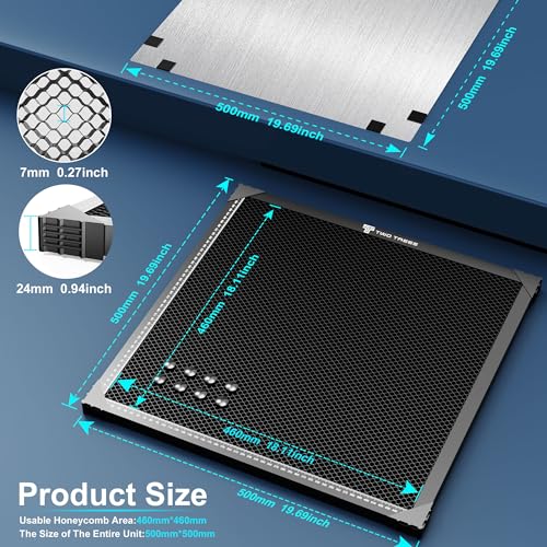 Twotrees Honeycomb Laser Bed 500x500mm Honeycomb Board 19x19 in Honeycomb Working Table for Laser Cutter Engraver (19.68” x19.68”) OUYZGIA