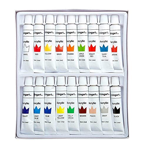 KINGART Studio Acrylic Paint, 12ml (.4oz), Set of 18 Colors KINGART