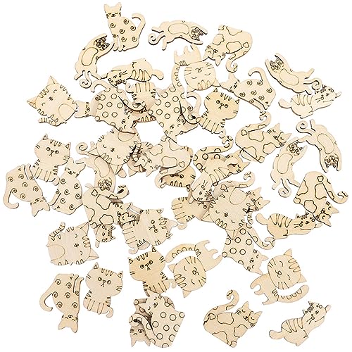 ibasenice 50pcs Unfinished Wooden Cat Cutouts Wood Discs Slices Blank Cat Animal Shaped Disc for Home DIY Handicraft Birthday Party Small Cat Party ibasenice