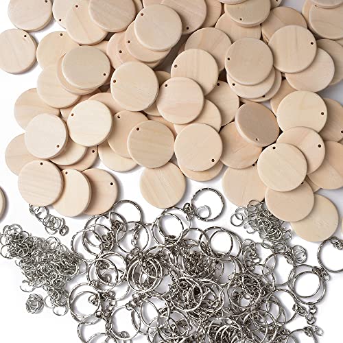 VIOCIWUO 50Pcs Natural Wood Slices Keychain, 1.38 inch Unfinished Wood Sign, Unfinished Log Discs Wooden Circles with 50Pcs Key Rings for DIY Crafts VIOCIWUO