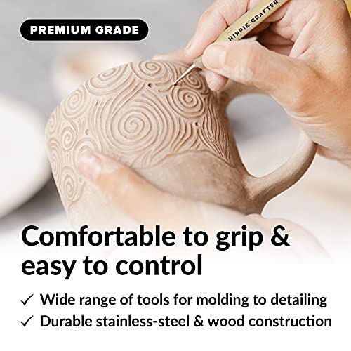 Pottery Tool Kit and Polymer Clay Tools Set for Modeling Sculpting Carving Tool Kit - 45 Pieces Ceramic Tools for Pottery Clay Sculpting Tools and HIPPIE CRAFTER