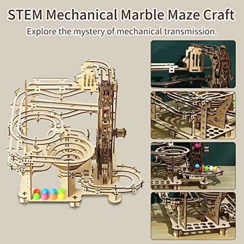Hallisun 3D Wooden Puzzle for Adults, Marble Run Set, Wooden Mechanical Model Kit, DIY Roller Coaster Handicraft Wood Craft Kit, Birthday Gift for Hallisun