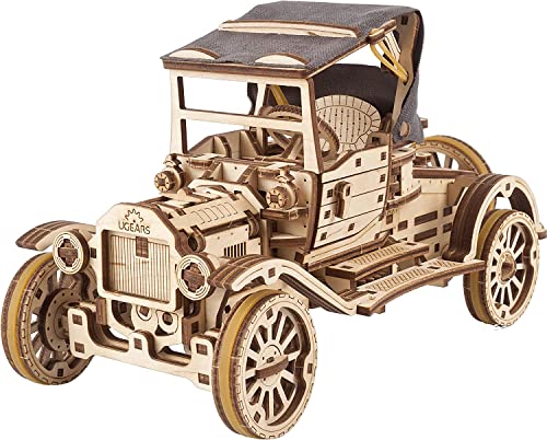 UGEARS Classic Model Car Kit - 3D Puzzles for Adults and Kids with Folding Roof and Functional 4 Cylinder Engine - Model Car Kits for Adults 3D UGEARS