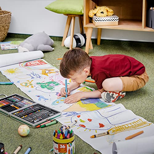 Arteza Kids Paper Roll Dispenser with 1 Roll of Drawing Paper, 16.5 Inches x 74.8 Feet, 47-lb Paper, Made of Pine Wood, Art Supplies for Kids ARTEZA