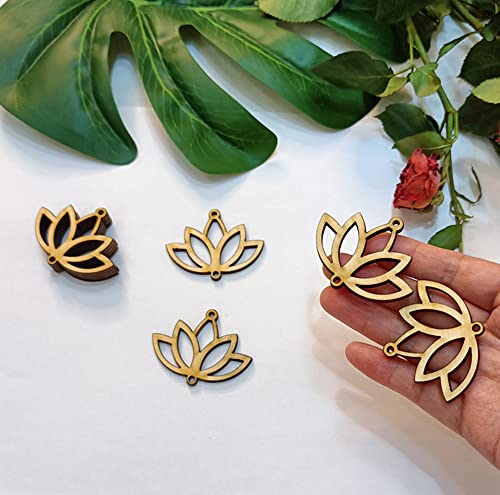 30pcs of Lotus Shape Cutout Wood Earrings Blanks,DIY Unfinished Laser Cut Crafts,Wood Jewelry Accessories (2'') Yuxuanish