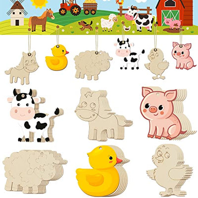 36 Pcs Wooden Farm Animals Cutouts Unfinished Wood Cutouts to Paint Wood Animal Cutouts Crafts Farm Animals Party Supplies for Kids School Classroom