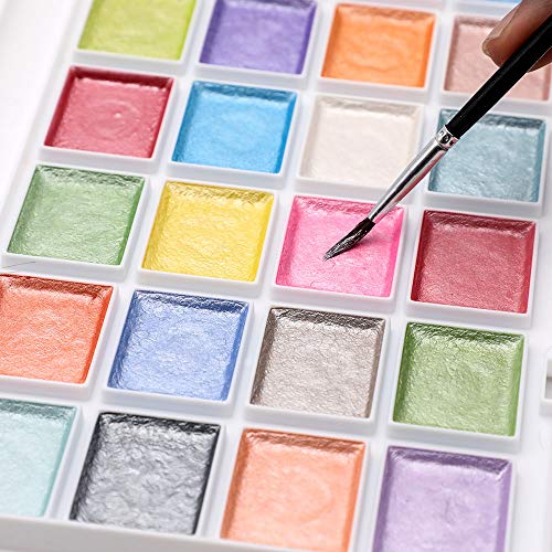 Artecho Watercolor Paint Set, 28 Glitter Metallic Colors, Semi-Moist Pearlescent Water color, Ideal for Beginners and Artists Artecho