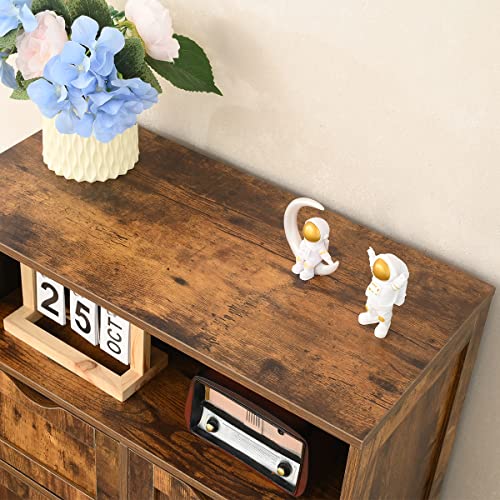 Iwell Storage Cabinet with 2 Drawers & Adjustable Shelves, Farmhouse Kitchen Storage Cabinet with Door, Cupboard, Floor Cabinet for Living Room, Iwell