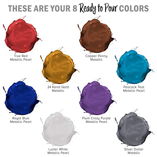 U.S. Art Supply Pouring Masters 8-Color Metallic Ready to Pour Acrylic Metallic Pouring Paint Set - Premium Pre-Mixed High Flow 8-Ounce Bottles - for U.S. Art Supply