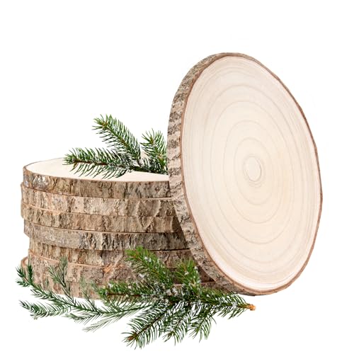 Wood Slices Unfinished 8 Pcs Wood Rounds 8-9 Inches Wood Slices for Centerpieces,Tables, Natural Wood Slices for Crafts Wedding Party Holiday Decor BeNiNat