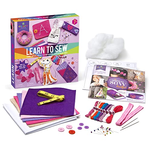 Craft-tastic Learn to Sew Kit – 7 Fun Projects and Reusable Materials to Teach Basic Sewing Stitches, Embroidery & More--Ages 7+ Craft-tastic