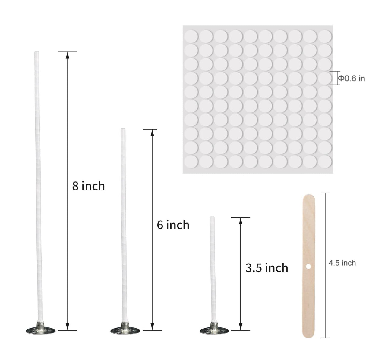 Buluker300Pcs Functional Smokeless Candle Wicks,100pcs Wicks Sticker, Pre-Waxed Cotton Core Wicks with Metal Sustainer Tabs for Pillar Candle Making buluker