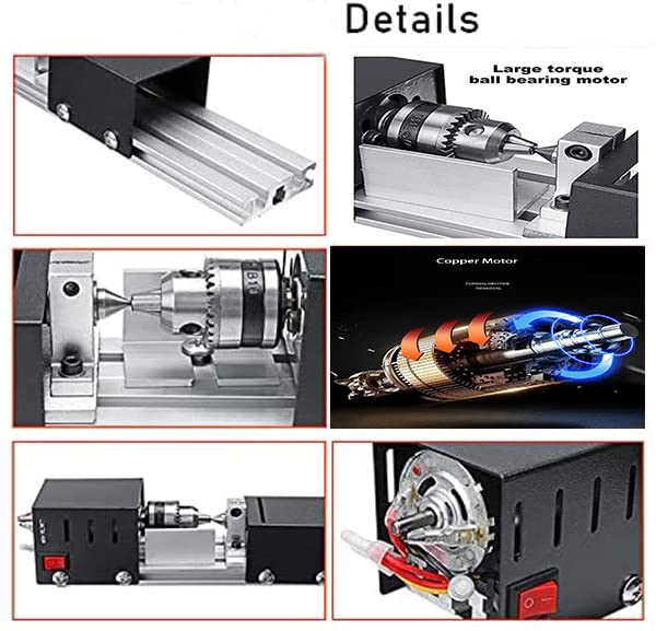 Mini Lathe Beads Polisher Machine DIY Machining for Table Woodworking Power Wood Tool Lathe Set Grinding (Black) BJinegely