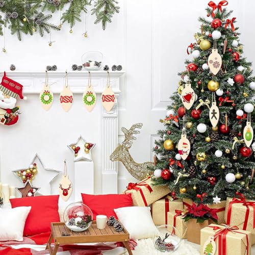 VOSAREA 50pcs Light Bulb Wood Cutouts Christmas Unfinished Wooden Light Bulbs Light Bulb Shaped Wood Ornaments Xmas Tree Hanging Embellishments VOSAREA