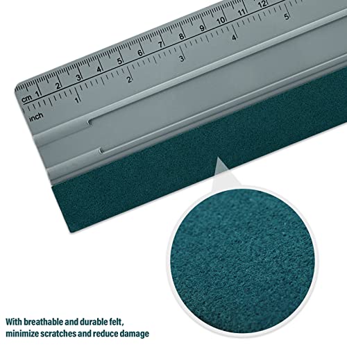 FOSHIO 12 Inch Felt Squeegee for Vinyl wtih Ruler 30CM 4 Round Corners Universal Card, Window Tint Film Installing Hard Silver PP Car Vinyl Wrap FOSHIO