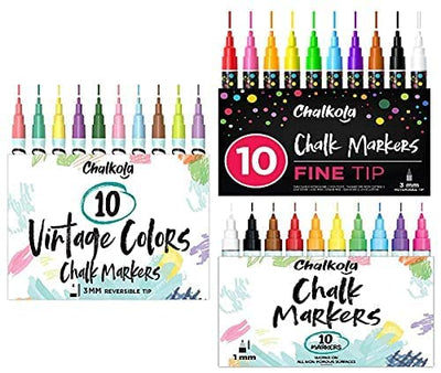 Chalkola 30 Markers Neon and Vintage Color Mixed Bundle