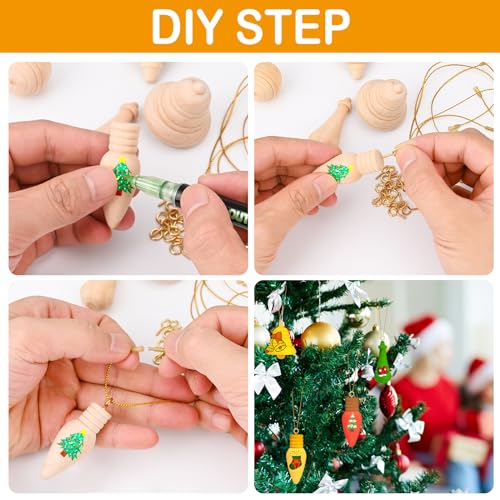 Bluedale 20 Pcs Wooden Christmas Trees Ornaments for Crafts, Natural Unfinished Wood Ornaments, Xmas DIY Arts Painting Holiday Hanging Decorations in Bluedale