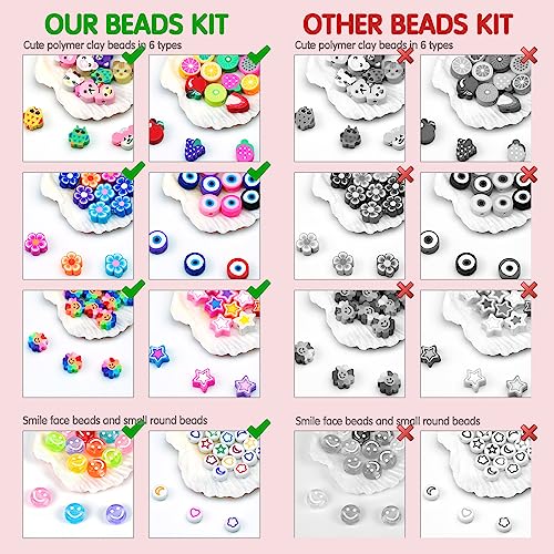 Dowsabel Bracelet Making Kit, Beads for Bracelets Making Pony Beads Polymer Clay Beads Smile Face Beads Letter Beads for Jewelry Making, DIY Arts and Dowsabel