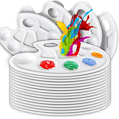 FANDAMEI 20 PCS Oval Paint Tray Palettes, Plastic Paint Tray Palettes, Paint Palettes Paint Pallets with Thumb Hole, for Adults & Kids, for Painting