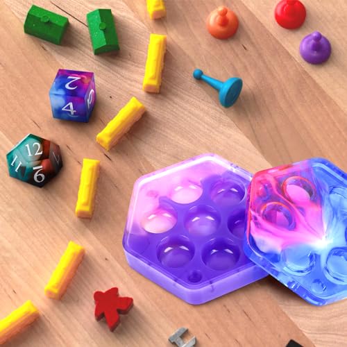 KISREL Dice and Dice Box Resin Molds Silicone, DND Dice and Dice Organizer Epoxy Resin Molds with 7 Standard Stereoscopic Dice Cavities, Silicone KISREL