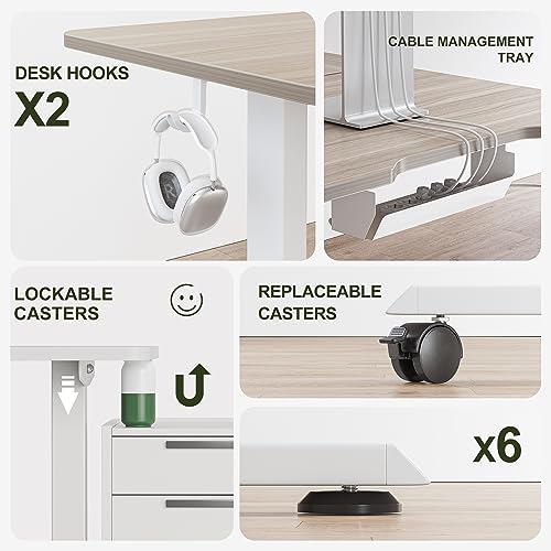 BANTI 63" L-Shaped Electric Standing Desk,Height Adjustable Stand up Desk with 3 Drawer,Corner Stand up Desk, Light Walnut Top BANTI