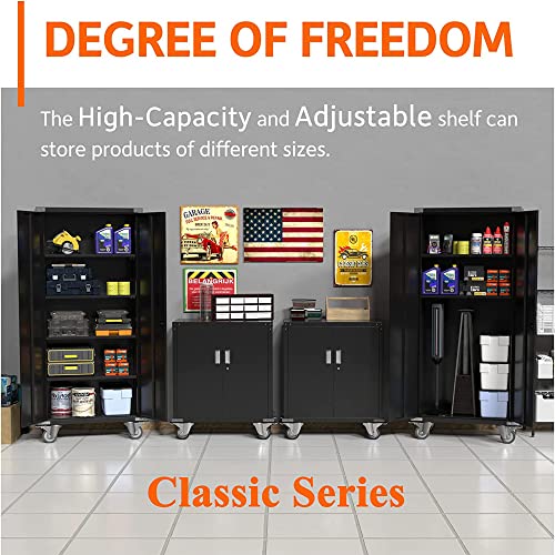 Aobabo Metal Garage Storage Cabinet with Wheels,72In High Lockable Steel Storage Cabinet for Garage Home Office Storage, Black Required-Assembly Aobabo