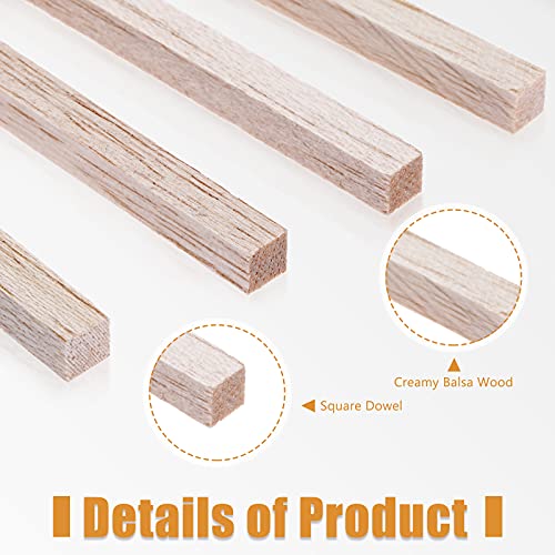 Wood Strips Balsa Square Wooden Dowels 1/4 Inch Square Dowel Rods 12 Inch Long Hardwood Square Dowel Unfinished Wood Sticks Wooden Dowel Sticks Timtin