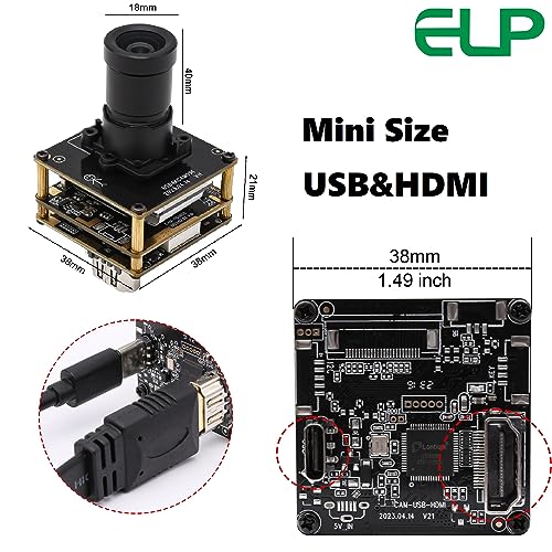 ELP 4K USB HDMI Camera Module Night Vision PC Camera Mini Lightburn Camera for Computer Monitor Simultaneously 2X Digital Zoom USB Security Camera ELP