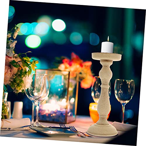 Ciieeo 2 Pcs Candle Holders Tabletop Decor Dining Room Table Decor Wooden Decor Unfinished Wood Candle Holder Wood Pillar Retro Candlestick Stand Ciieeo