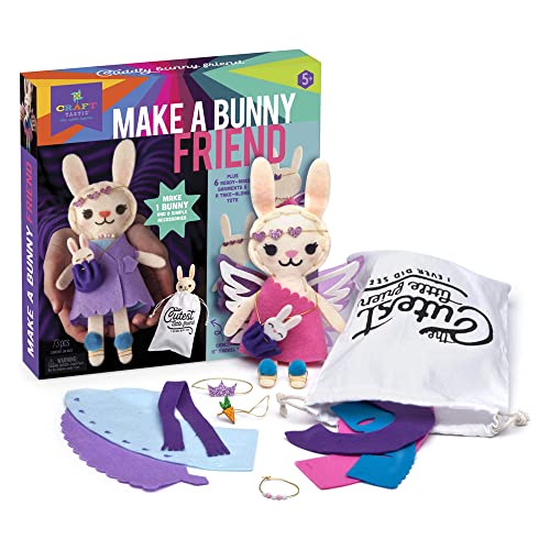 Craft-tastic – Make a Bunny Friend Craft Kit – Learn to Make 1 Easy-to-Sew Stuffie with Clothes & Accessories Craft-tastic