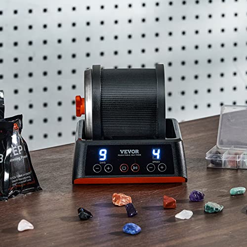 VEVOR Direct Drive Rock Tumbler Kit, 4-Speed/9-Day Timer, Professional Rock Polisher with Rough Gemstones/Grits/Jewelry Fastenings, Stone Polishing