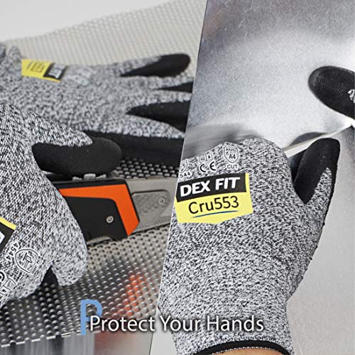 DEX FIT Level 5 Cut Resistant Gloves Cru553, 3D-Comfort Fit, Firm Grip, Thin & Lightweight, Touch-Screen Compatible, Durable, Breathable & Cool, DEX FIT