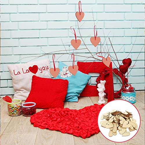 Abaodam 200PCS Wood Heart Cutouts with 10M Ropes Unfinished DIY Wooden Heart Crafts Valentine Heart Hanging Ornaments Abaodam