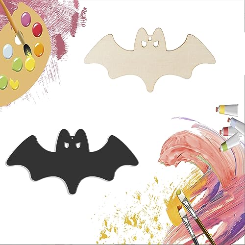 Unfinished Flying Bats Wood Bats Shaped DIY Wood Halloween Blank Wood with Twines Art Unfinished Ornaments for Halloween Christmas Wedding Birthday Zontween