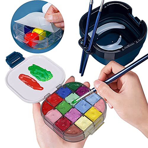  Nicpro Stay Wet Palette for Acrylic Miniature Painting Kit,  Paint Tray Palettes with 100PCS Pallet Paper, 4PCS Sponge, Brush Holder  Paint Mixing Storage for Warhammer 40K Model Paint, DIY Craft Class 