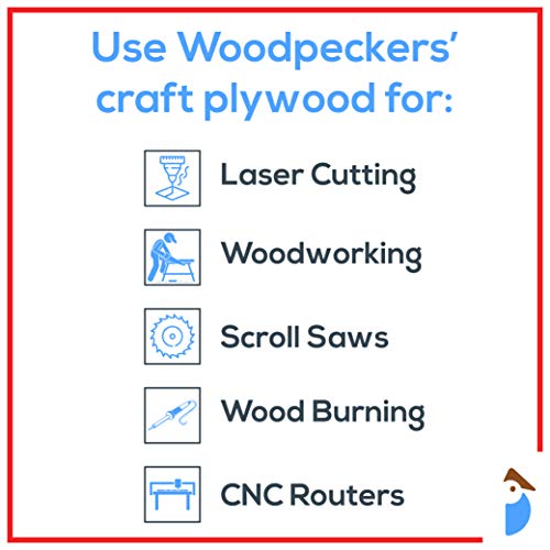 Baltic Birch Plywood, 3 mm 1/8 x 8 x 8 Inch Craft Wood, Bag of 8 B/BB Grade Baltic Birch Sheets, Perfect for Laser, CNC Cutting and Wood Burning, by Woodpeckers