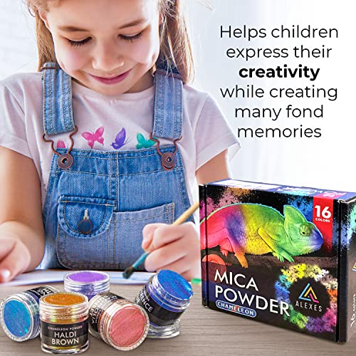 ALEXES Chameleon Mica Powder – Epoxy Resin Color Pigment Powder - Color Shift Mica Powder -16 Colors Jars Set - Holographic Mica Powder ALEXES