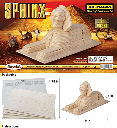 Puzzled 3D Puzzle Sphinx Wood Craft Construction Model Kit, Unique, Fun and Educational DIY Wooden Toy Assemble Model Unfinished Crafting Hobby Puzzled