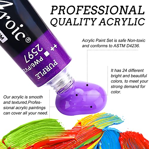AROIC Acrylic Paint Set 24 Colors 10ml, The Best Gift for Acrylic Painting Beginners, Children, Adults and Art Lovers AROIC