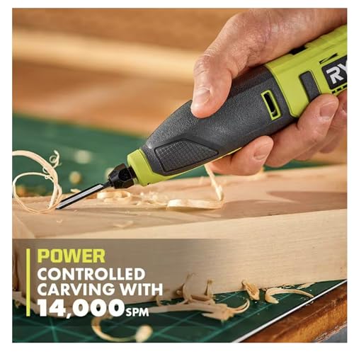 Power Carver Bundle with Ryobi Carver and Buho Tool Pouch, USB Lithium 2.0 Ah Battery and Charging Cable - Wood Carving Tool - Includes Straight Buho