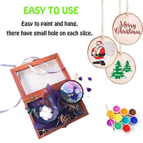 Natural Wood Slices 32 Pcs 2.4-2.8 Inches Unfinished Predrilled Blank Craft Wood Kit with Pre-drilled Hole Wooden Circles for Crafts Christmas MSDADA