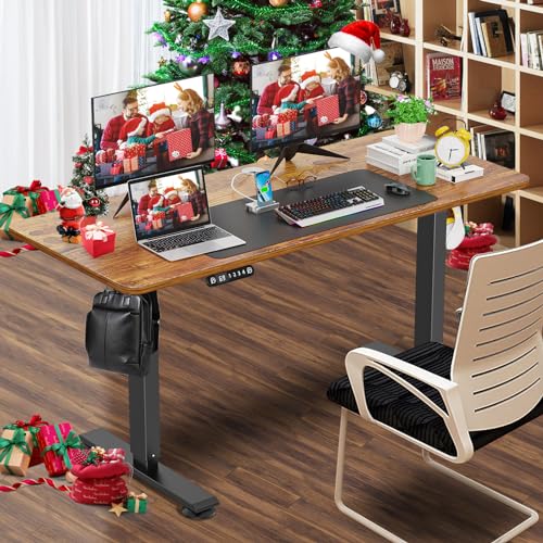 farexon Electric Standing Desk Adjustable Height, 55 x 24 Inch Sit Stand up Desk with Large Mouse Pad, Double Metal Hook,4 Memory Preset Heights Home farexon