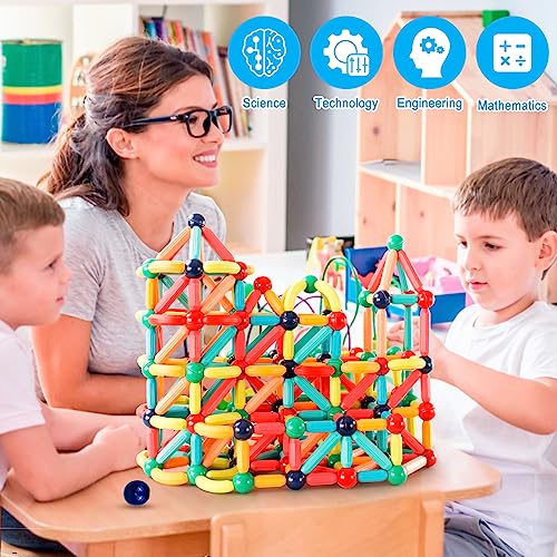 DMOIU 64 Pcs Magnetic Building Blocks STEM Educational Toy for Kids Montessori Learning Sticks and Balls, Sensory Activities Toys for Toddlers, Gift DMOIU