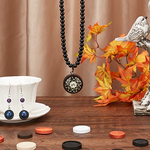 PH PandaHall 30pcs Flat Round Wooden Pendant 3 Sizes Blank Pendant Trays Wood Bezel Pendant with 40pcs Screw Eye Pin Peg Bails 40pcs Ice Pick Pinch PH PandaHall