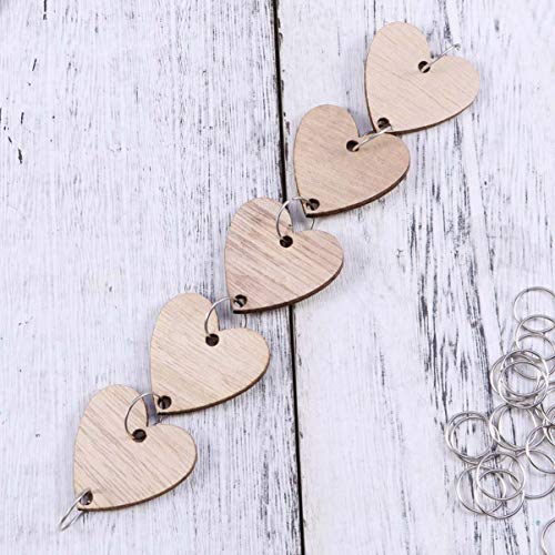 NOLITOY Wooden Board Calendar 50pcs Heart Wooden Slices and 50pcs Iron Loops, Wooden Discs with Holes for Wooden Birthday Reminder Calendar Board DIY NOLITOY