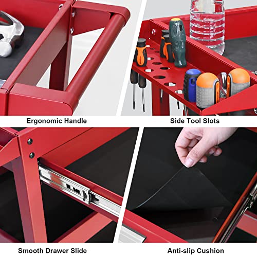 GSTANDARD Rolling Tool Cart with Drawer: 3 Layer Tool Oragnizer with Foam Pad and Heavy Duty Utility Cart with Four Swivel Casters Torin