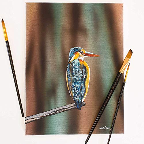 U.S. Art Supply 15 Piece Artist Long Handle Synthetic Paint Brush Set - Multi Functional Watercolor Gouache Oil Acrylic Brush Set in Zippered Nylon U.S. Art Supply