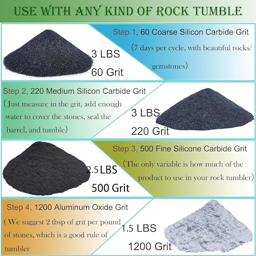Tonmp 10 LBS Rock Tumbler Grit Set, Rock Tumbler Grit Polish Refill - 4 Step Tumbling Media (Coarse, Medium, Pre-Polished, Final Polish), Rock Tonmp